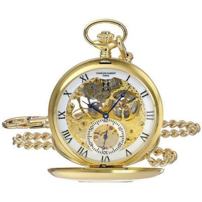 Charles-Hubert Paris Stainless Steel Double Cover Mechanical Pocket Watch 