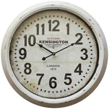 YOSEMITE HOME DECOR CLKA1A100NE Circular Iron Wall Clock Distressed White Iron Frame with Glass 