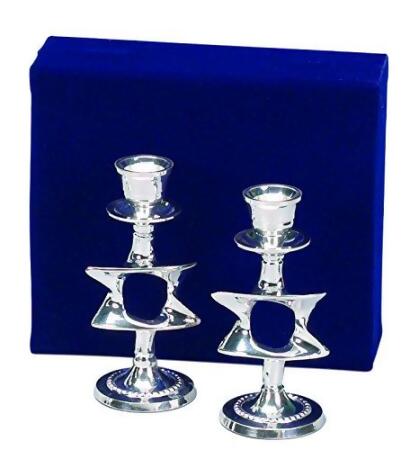 GiftMark CH-2082-SV Silver Plated Star of David Candle Sticks Sold as a Pair with Velvet Box