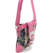 Ritz Enterprises MS103-PK/CAM Western Camouflage Rhinestone Belt Buckle Accent Crossbody Messenger Bag Purse - Pink & Camo