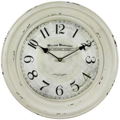 YOSEMITE HOME DECOR CLKA1B1068 Circular Iron Wall Clock Distressed White Iron Frame with Glass