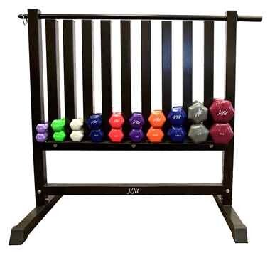 Jfit 10-0350 Vinyl Dumbbell Rack - FeaturesKeep track of your Dumbbells with this slotted dumbbell rack.2 in. steel tubingHeavy duty rack can be holdup to the toughest abuse