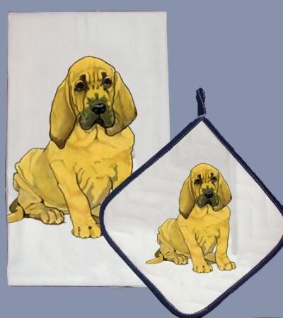 Pipsqueak Productions DP401 Bloodhound Dish Towel And Pot Holder Set 