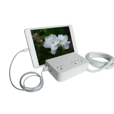 RND Accessories Desktop Charging Station With 3 AC Plugs And 3 USB Ports Surge Protector With A Slot For Ipads & Tablets 