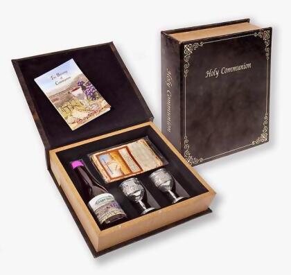 Holy Land Gifts 92201 Communion-Set-Grape Juice, Matzah Bread & 2 Silver Cups In Box 