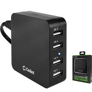 Cellet TCUSB4MOBK 4-Port Usb Desktop Charging Station & Travel Wall Charger - Black
