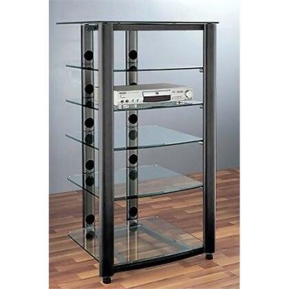 VTI Manufacturing HGR406BB 4 Black Oval Poles 6 Tinted Black Glass Shelves AV Stand 