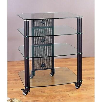 VTI Manufacturing NGR404BW Black Poles 4 Clear Glass Shelves AV Stand 