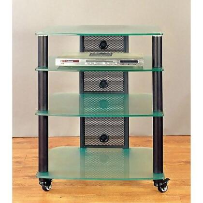 VTI Manufacturing NGR404BF Black Poles 4 Frosted Glass Shelves AV Stand 