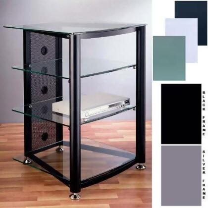 VTI Manufacturing RGR404BB 4 Black Poles 4 Tinted Black Glass Shelves AV Stand 