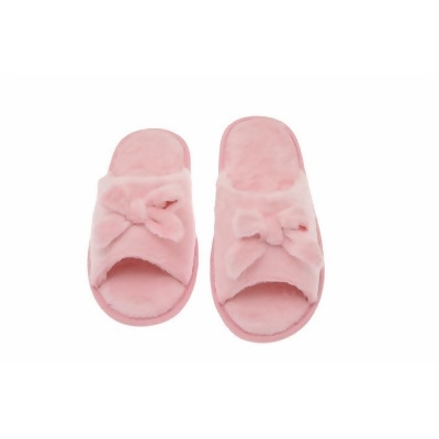 Living Health Products W1-10-pink-5-6 Womens Memory Foam House Slippers - Open Toe coral fleece slipper with butterfly tie pink-5-6 