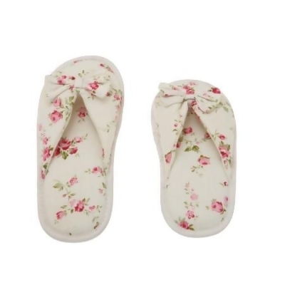 Living Health Products W5-7_Btfly-Peo_5-6 Floral Peonies Printed Cotton Women Memory Foam Foot Bed Slipper with Butterfly Tie - 5-6 