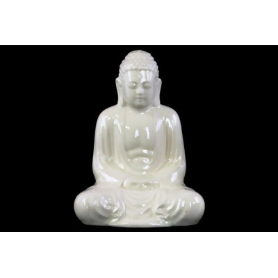 Urban Trends Collection 22138 Ceramic Meditating Buddha Figurine With Rounded Ushnisha In Mida No Jouin Mudra - White 