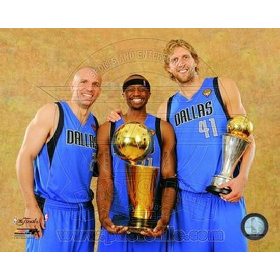 Photofile PFSAANS09701 Dirk Nowitzki Jason Terry & Jason Kidd with the 2011 NBA Championship & MVP Trophies Game 6 of the 2011 NBA Finals Sports Photo - 10 x 8