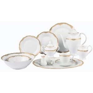 Lorenzo Import Catherine-57 57 Piece Wavy Edge Gold Trim Dinnerware Service for 8 By Lorren Home Trends 