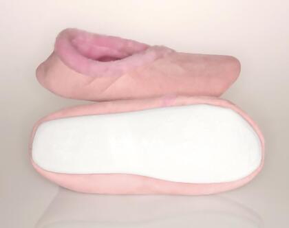 Living Healthy Products LSFL-002-56 Small 5-6 Womens Synthetic Fur Lined Suede Slippers in Pink