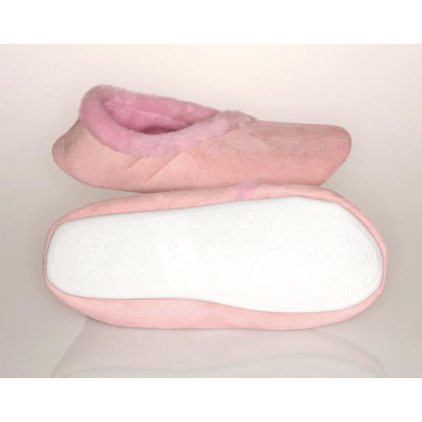 Living Healthy Products LSFL-002-78 Medium 7-8 Womens Synthetic Fur Lined Suede Slippers in Pink