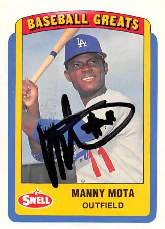 Autograph 157289 Los Angeles Dodgers 1990 Swell Greats No. 26 Manny Mota  Autographed Baseball Card