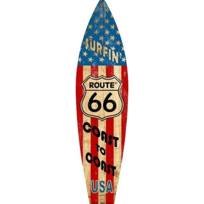 Smart Blonde SB-052 17 x 4.5 in. Route 66 Surfing USA Metal Novelty Surf Board Sign 