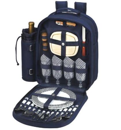 Picnic at Ascot 081-BLB Bold Picnic Backpack for 4 - Navy-White 