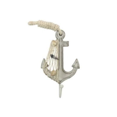 Handcrafted Model Ships Anchor-303-H 7 in. Wooden Whitewashed Decorative Anchor with Hook 