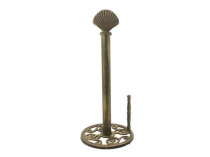 Handcrafted Model Ships K-1414C-Gold 16 in. Rustic Gold Cast Iron Seashell Paper Towel Holder 