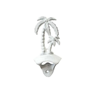 Handcrafted Model Ships g-20-027-W 6 in. Rustic White washed Cast Iron Wall Mounted Palmtree Bottle Opener 