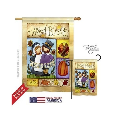 Breeze Decor 13057 Thanksgiving Thankful Pilgrims 2-Sided Vertical Impression House Flag - 28 x 40 in. 