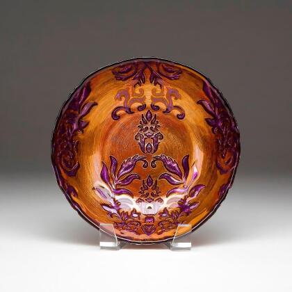 Red Pomegranate 5943-3 Damask 7.5 in. Copper & Purple Bowl - Set of 4 