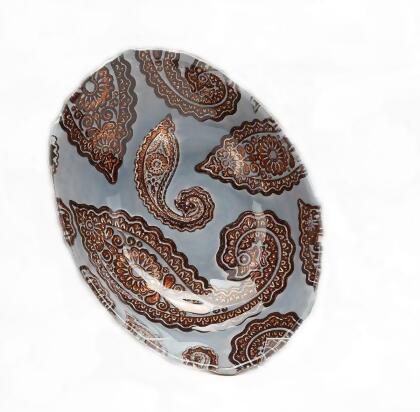 Red Pomegranate 6504-6 Paisley 9 in. Blue Copper Oval Bowl 