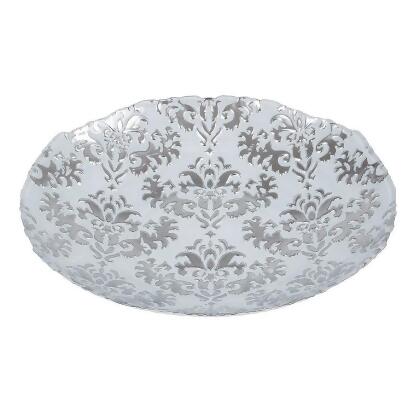 Red Pomegranate 7733-2 Damask 16 in. White Silver Shallow Bowl 