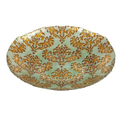 Red Pomegranate 7733-6 Damask 16 in. Turquoise Gold Shallow Bowl 