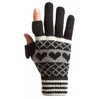 Freehands 2216B Hearts & Stripes Wool Knit Texting Gloves - Black 
