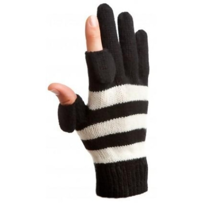 Freehands 2215B Striped Wool Knit Texting Gloves - Black & Ivory 
