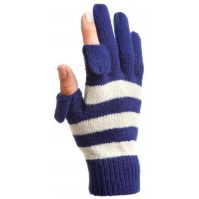 Freehands 2215N Striped Wool Knit Texting Gloves - Navy & Ivory 