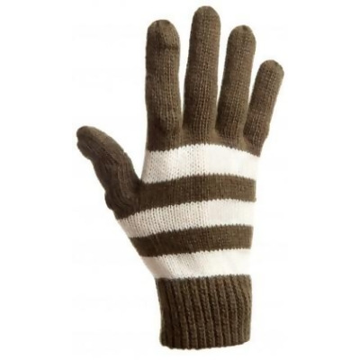 Freehands 2215O Striped Wool Knit Texting Gloves - Olive & Ivory 