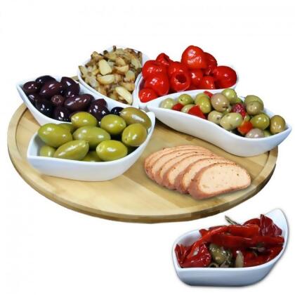 Elama Signature EL-170 Modern 13.5 in. Lazy Susan Appetizer & Condiment Server Set with 6 Unique Design Serving Dishes & A Bamboo Lazy Suzan Serving Tray - 7 Piece 