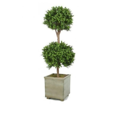 Distinctive Designs T794-L11 63 in. Boxwood Double Ball Topiary in Weathered Gray Rustic Wooden Planter 