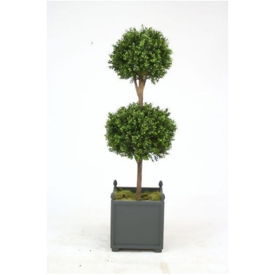 Distinctive Designs T794-L4 60 in. Boxwood Double Ball Topiary in Gray Wooden Planter with Finials 