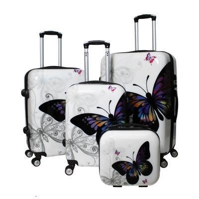 World Traveler 24DM110 Butterfly 4-Piece Hardside TSA Combination Lock Spinner Luggage Set 