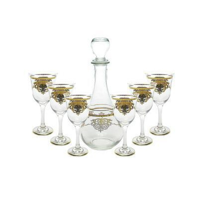 Classic Touch CBW669 Wine Set with 14K Gold Design - 7 Pieces 
