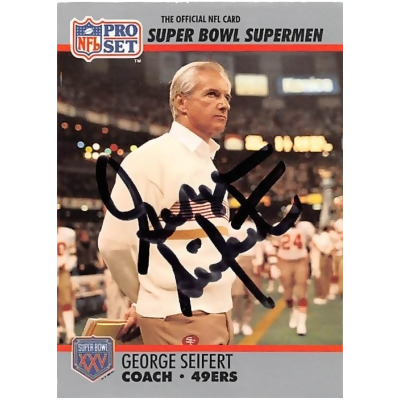 Autograph Warehouse 248697 George Seifert Autographed Football Card - San Francisco 49ers NFL 1990 Pro Set - No. 131 Super Bowl Supermen 