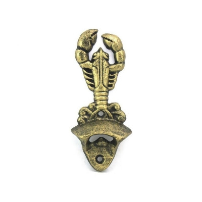 Handcrafted Model Ships K-9113-gold 6 in. Antique Cast Iron Wall Mounted Lobster Bottle Opener - Gold 