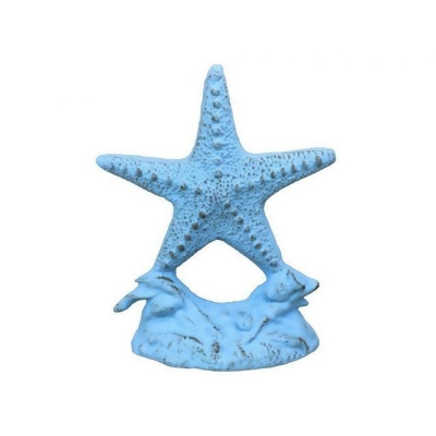 Handcrafted Model Ships k-0155-solid-light-blue 11 in. Rustic Light Blue Cast Iron Starfish Door Stopper 