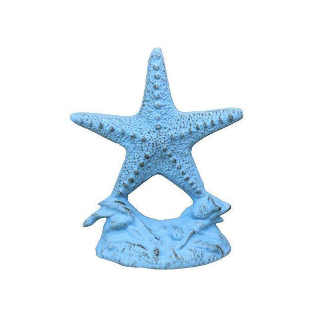 Handcrafted Model Ships k-0155-solid-light-blue 11 in. Rustic Light Blue Cast Iron Starfish Door Stopper