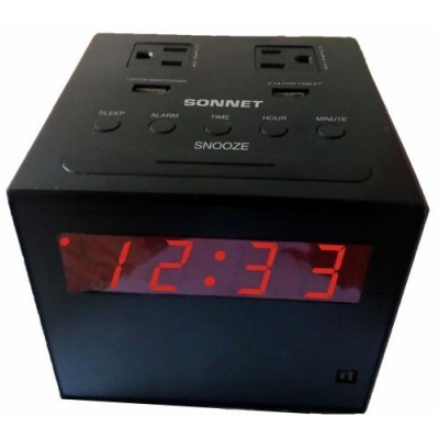 Sonnet R-1414 Power Station Clock Radio with 2 USB & 2 110 Volt Plugs 