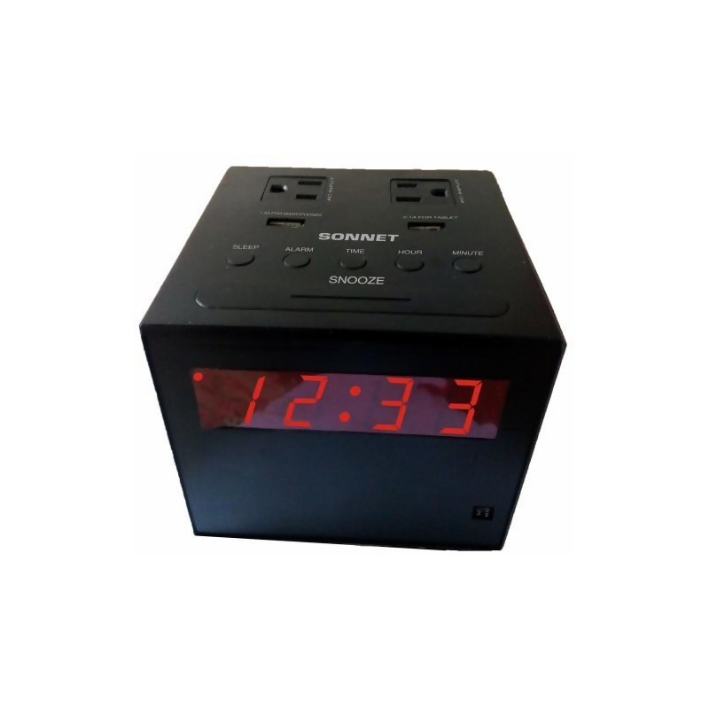 Sonnet R-1414 Power Station Clock Radio with 2 USB & 2 110 Volt Plugs 