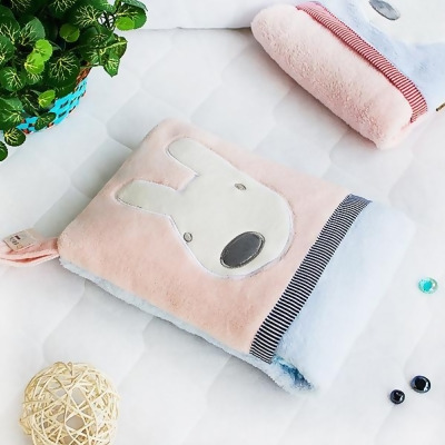 TB-CB003-PINK-28.3by35.1 Pink Rabbit Fleece Throw Blanket Pillow Cushion / Travel Pillow Blanket 