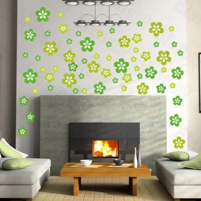 HL-2135 Green Blossoming Flowers - Large Wall Decals Stickers Appliques Home Decor 