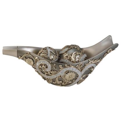 Ore Furniture K-4232-B1 21 L in. Silver Vine Decorative Bowl With Spheres 